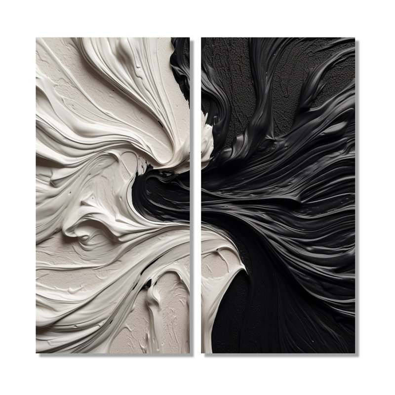 Grand décor mural géométrique abstrait noir et blanc marbré Dreamscape III, 32" H x 32" W, Wrapped Canvas, Does Not Apply