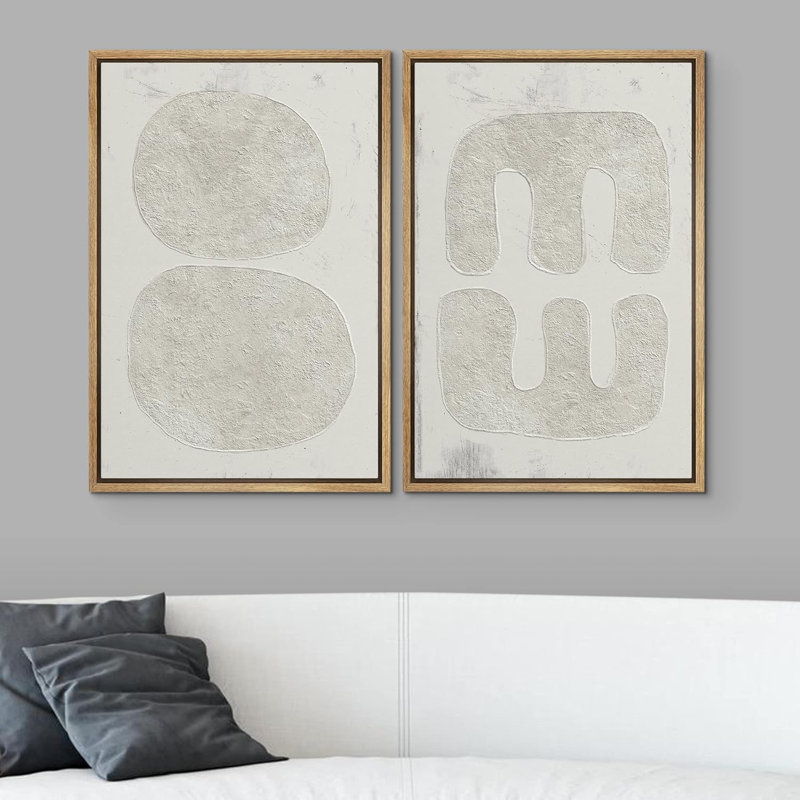 «Texture Illusion Mid-Century Modern Neutral Wall Art Minimalist Decor», reproduction sur toile encadrée 2 pièces, Naturel