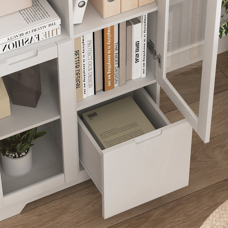 Armoire peinte en panneau de fibres à densité moyenne avec portes et tiroir en verre, espace de rangement ouvert, chambre à coucher, salon