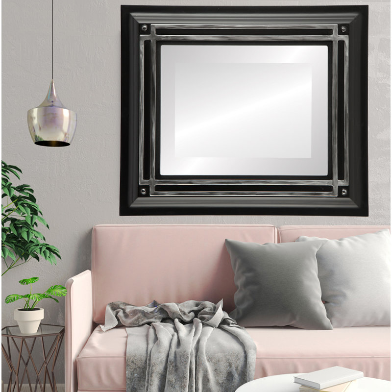 Miroir décoratif rectangulaire encadré Pinter, H 42 po x l 30 po, Noir / argent