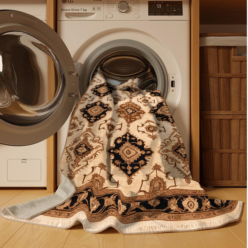 Tapis brun lavable à la machine, Rond 6 pi