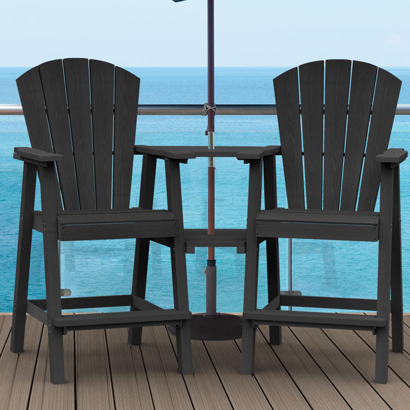 2-Person 26'' Outdoor Tall Adirondack Chairs With Table, Black