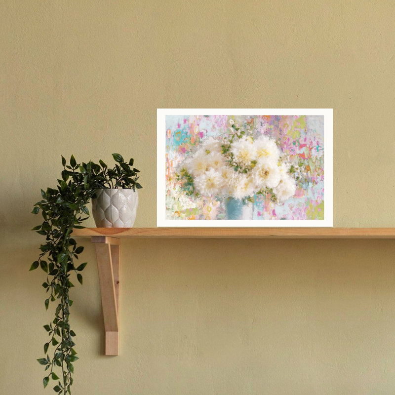 Une danse de pivoines blanches et colorées abstraites colorées, 16" H x 24" W