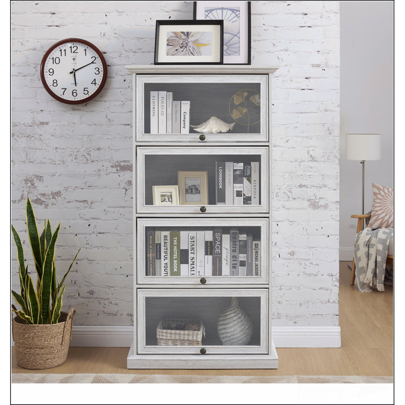 Vitrine à 4 niveaux en verre avec portes rabattables pour objets de collection et décoratifs, solution de rangement durable et élégante