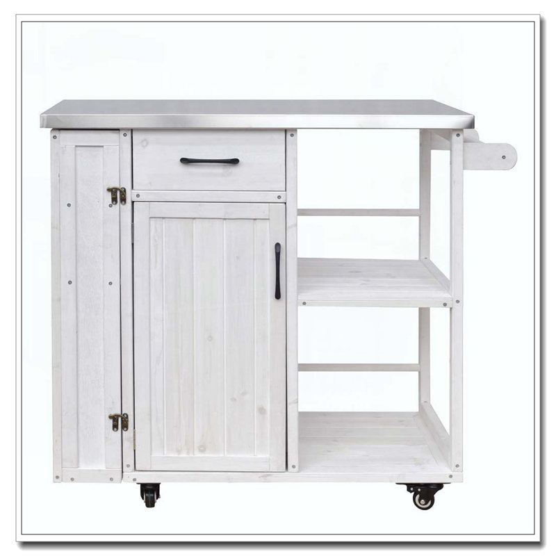 Chariot de cuisine verrouillable pour l'extérieur avec îlot de cuisine, Blanc