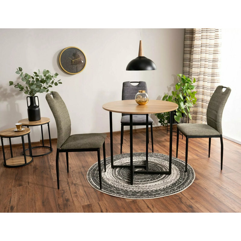 Aliyha Round Metal Base Dining Table, Oak