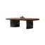 Table basse ovale en noyer fritté + bois manufacturé