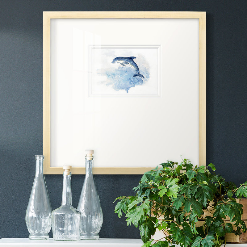 " Wave Jumping ", 17" H x 17" W x 1.25" D, Brown Framed Paper