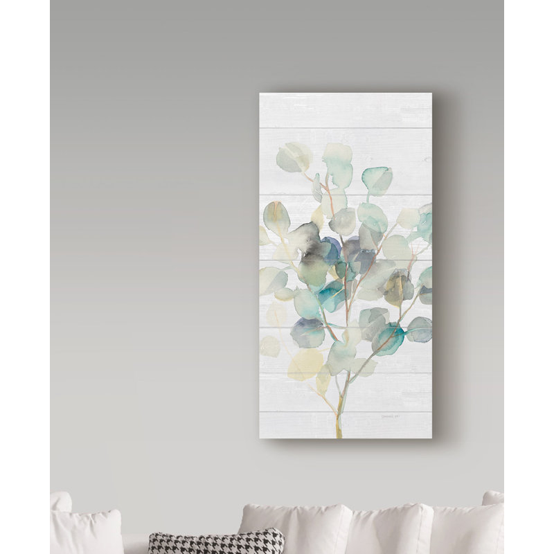 « eucalyptus iii on shiplap crop », reproduction de peinture à l’acrylique sur toile tendue, H 32 po x l 16 po x P 2 po