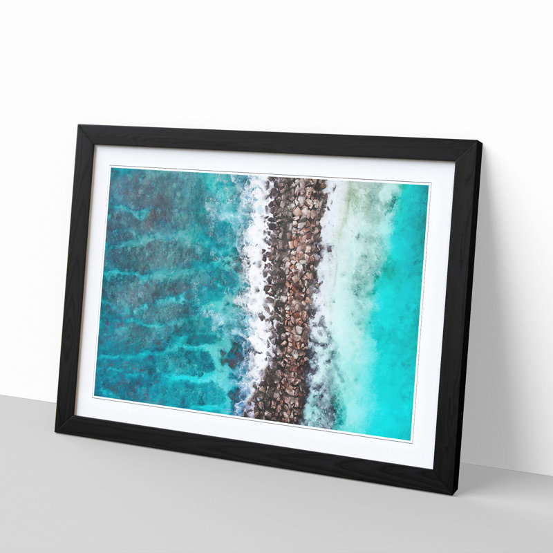 Beach Road Across The Ocean - Picture Frame Painting, 45cm H x 63cm W x 2cm D, Black