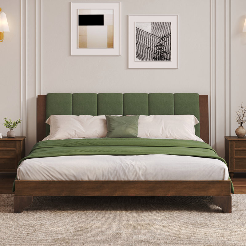 Cadre de lit en bois de pin de qualité supérieure, cadre de lit avec tête de lit inclus, lit Mid-Century moderne