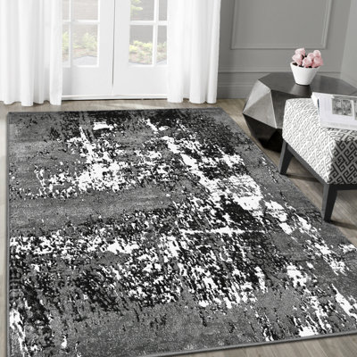 Tapis abstrait contemporain blanc HR