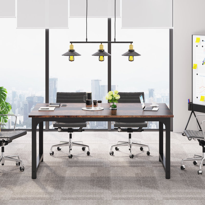 Montserat Steel Executive Desk, Vintage Brown/Black, 29.52" H x 63" W x 31.49" D