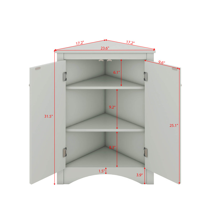 Armoire de rangement triangulaire avec 3 tablettes réglables, Gris