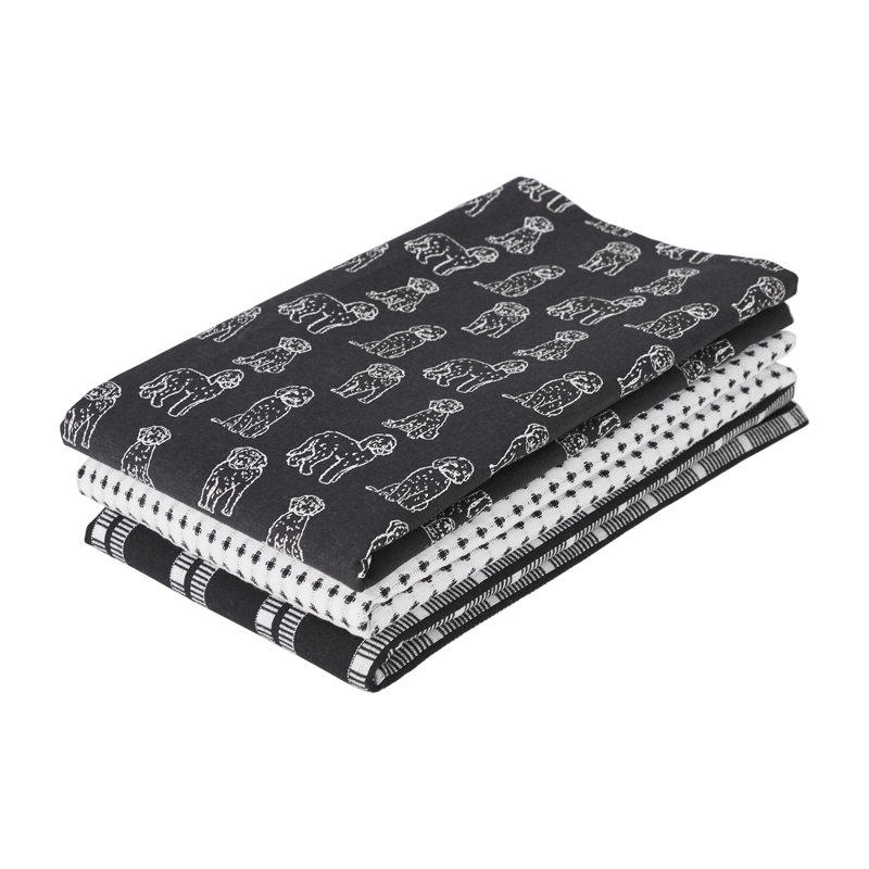 Tea Towel Kitchen Towel, 3, White/Black