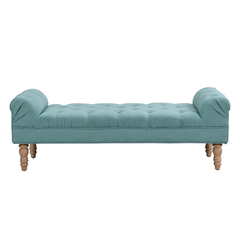 Button-Tufted End Of Bed Bench, Dusty Teal, Wood