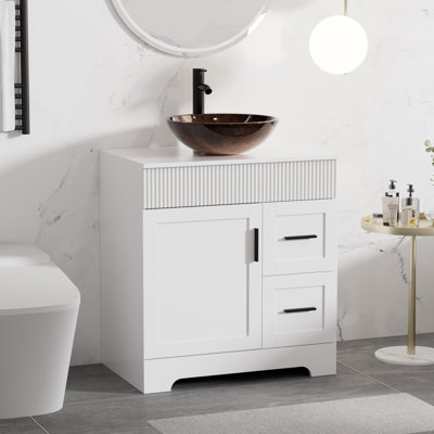 Ensemble de meuble-lavabo simple autoportant de 30 po Akron avec plateau en bois manufacturé, lavabo vasque, robinet et drain, peint à la main résistant à l'eau
