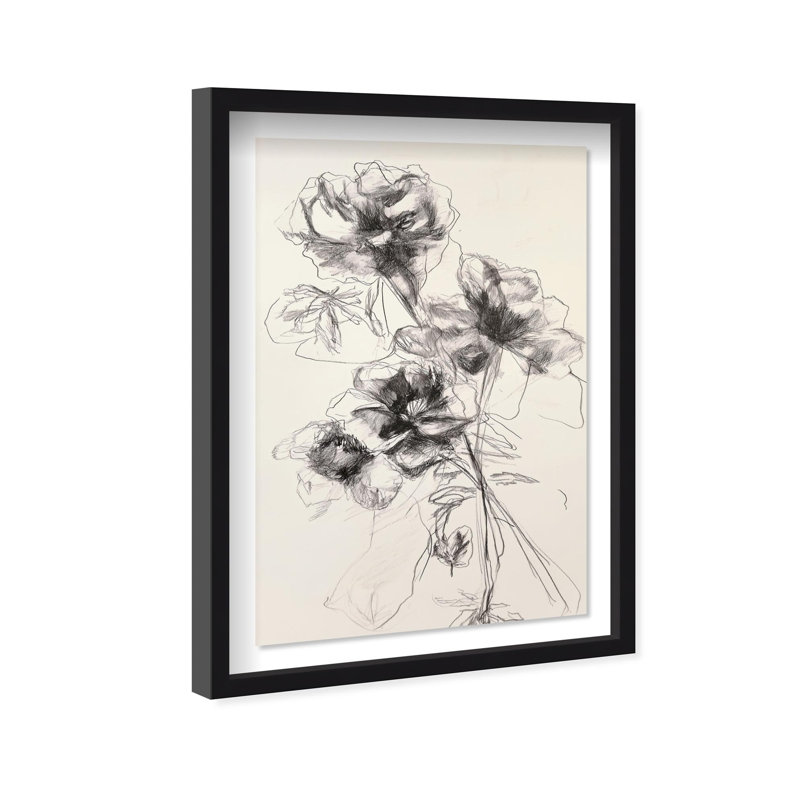 Oliver Gal Pencil Blossom I Floral & Botanical - Luxury Shadowbox Framed Wall Art, Black, 46.5" H x 31.5" W