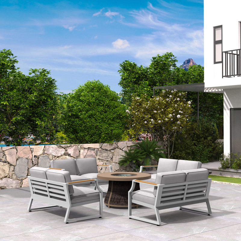 Kae 8 - Person Patio Conversation Set with Cushions, White
