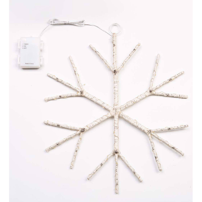 Lighted Birch Branch Snowflake Hanging Accent, White