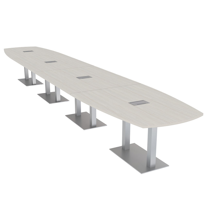 Table de réunion Arc-Boat avec base en métal double 2 modules de puissance et de données, H 30 po x l 240 po x P 48 po