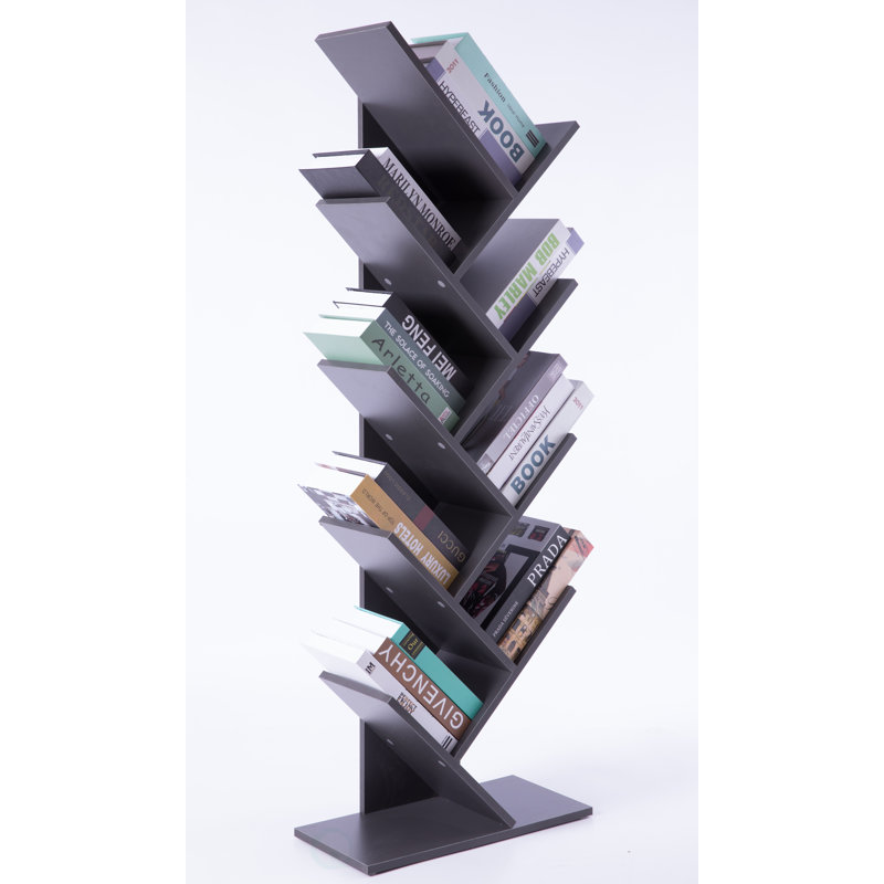 Bibliothèque en bois Korou, Gris, (9 tablettes) H 55 po x l 19,5 po x P 9,25 po