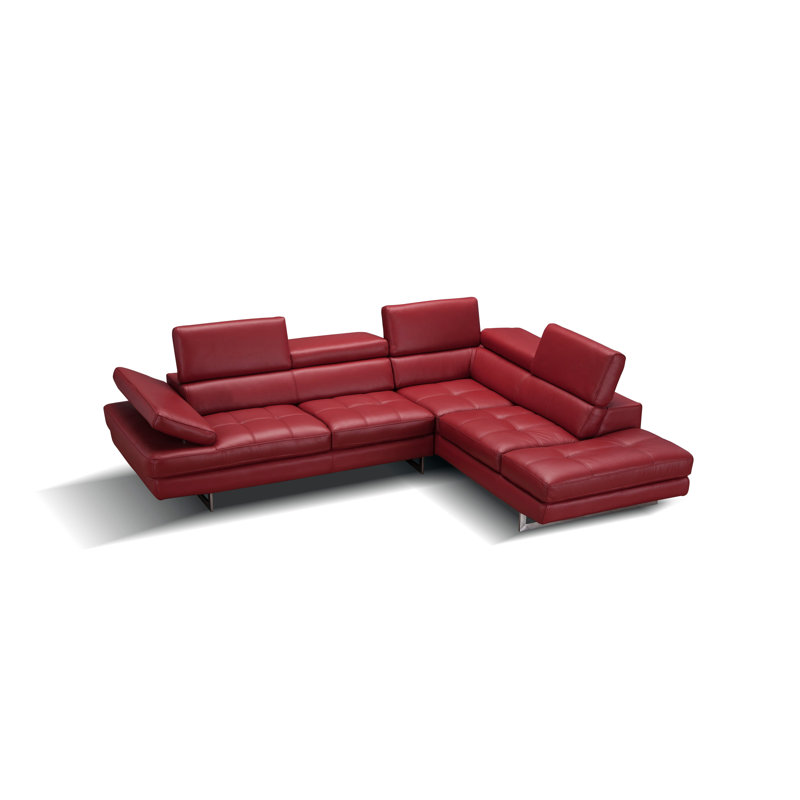Canapé modulaire en cuir véritable l 114 po Hugo, Orienté à droite (vu de face), Cuir véritable rouge