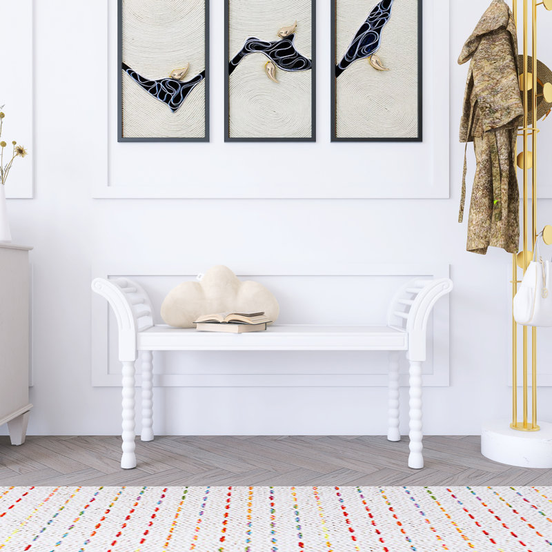 Banc élégant de style rétro avec pieds tournés, banc de bout de lit pour la chambre à coucher, Blanc