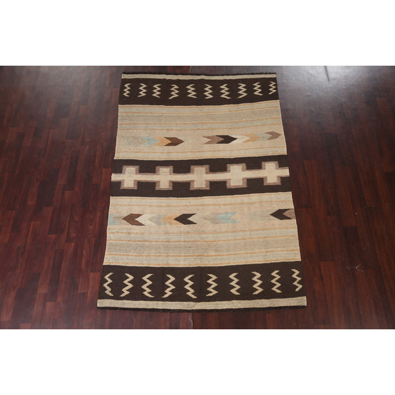 Tapis géométrique rectangulaire en laine à teinture naturelle kilim 6 pi 6 po x 8 pi 1 po