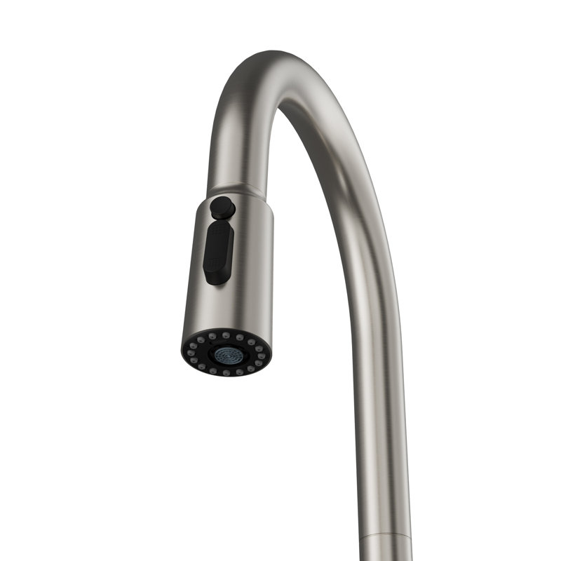 Karran Pull-Down Kitchen Faucet with Interchangeable Sprayers, Multi-Function Spray, High-Arc Design in Spot-Free Stainless Steel