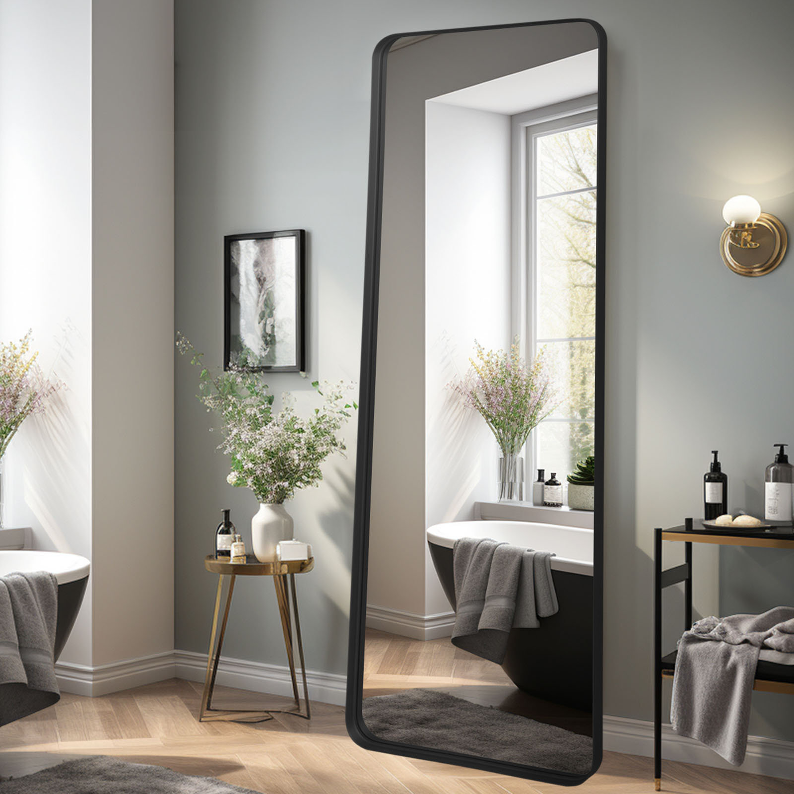 Ebern Designs Deep Framed Full Length Mirror Rectangle Wall Mounted ...