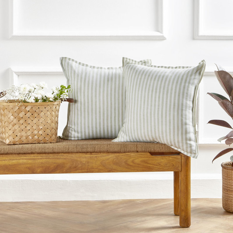 Santa Barbara - 100% Pure Linen Pillow Cover, Sage/White Large Striped