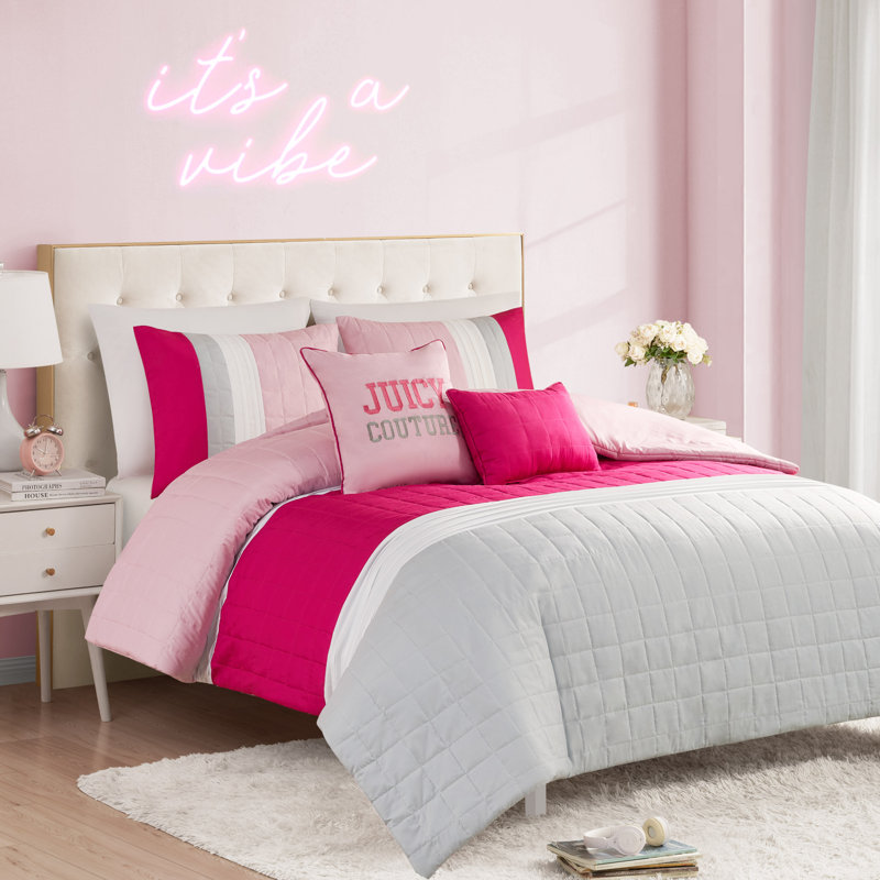 Juicy Couture Color Blocked Designer Bedding Sets, Queen Comforter + 4 Additional Pieces