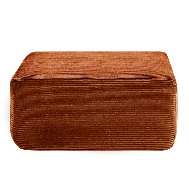 Tabouret de repose-pieds carré large en velours côtelé large, siège cube arrondi rembourré, table basse multifonctionnelle en mousse haute densité pour le salon, sans assemblage