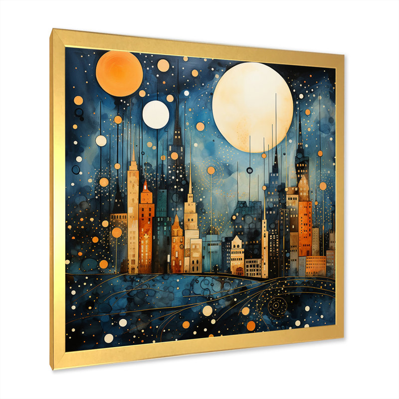 " Urban Utopia IV ", Gold Picture Framed, 36" H x 36" W x 1.5" D