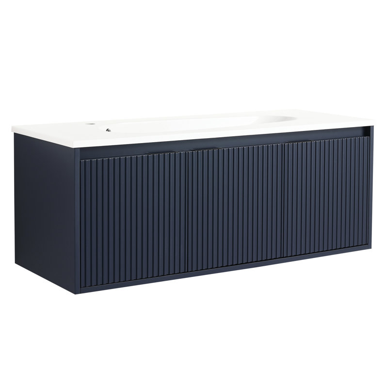 Meuble-lavabo pour salle de bain sans petite lavabo, charnière de porte à fermeture en douceur de 48 po, armoire murale en contreplaqué bleu marine avec grand espace de rangement, lavabo mural pour salle de bain, porte de 48 po, grande
