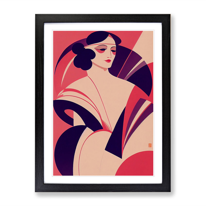 XV1022-5299X Woman Art Deco No.4 - Single Picture Frame Print, Black, 64cm H x 46cm W x 2cm D