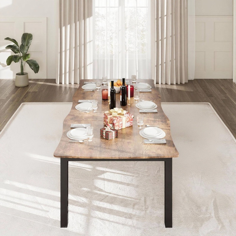 Table rectangulaire, à bord ondulé, imperméable et résistante aux rayures, H 29,5 po x L 70,9 po x l 35,4 po, Brun rustique