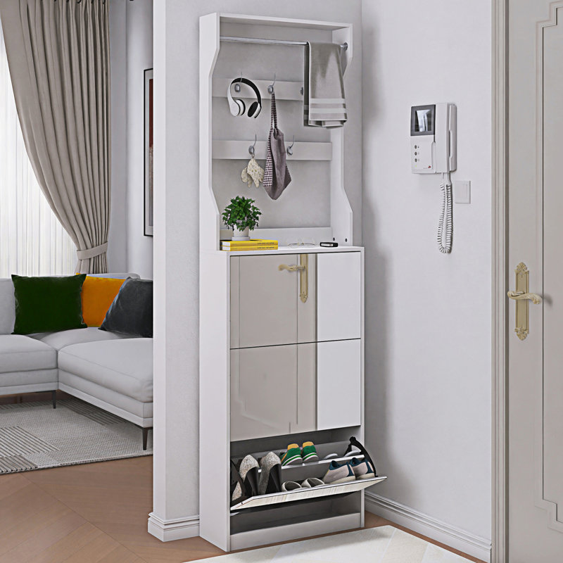 Armoire à chaussures à miroir avec 3 tiroirs rabattables