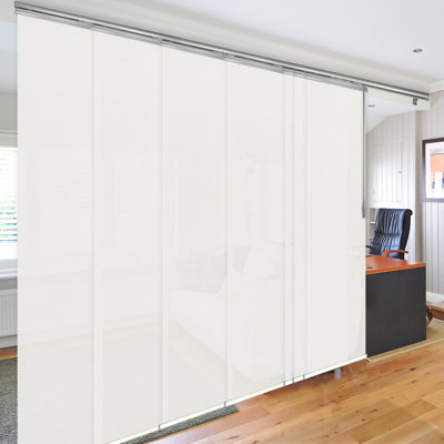 Pewter Mesh 7-Panel Single Rail Panel Track Extendable 110"-153"W, Panel width 23.5"