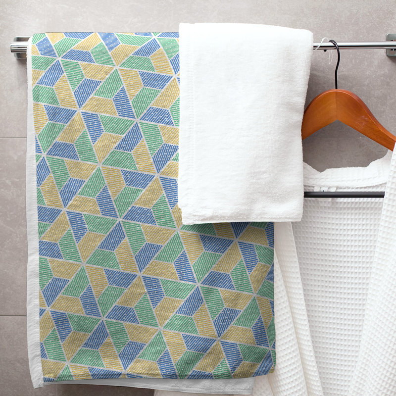 Serviette de bain trapézoïde, Vert / Jaune/bleu
