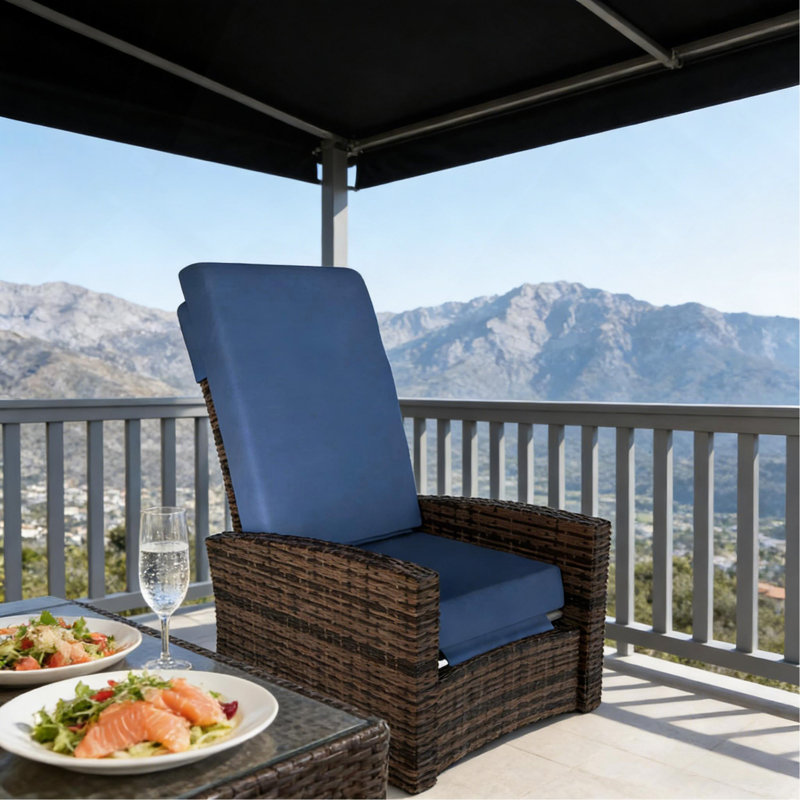Chaise d'extérieur, Fauteuil inclinable pivotant d'extérieur, Bleu très foncé, Brun