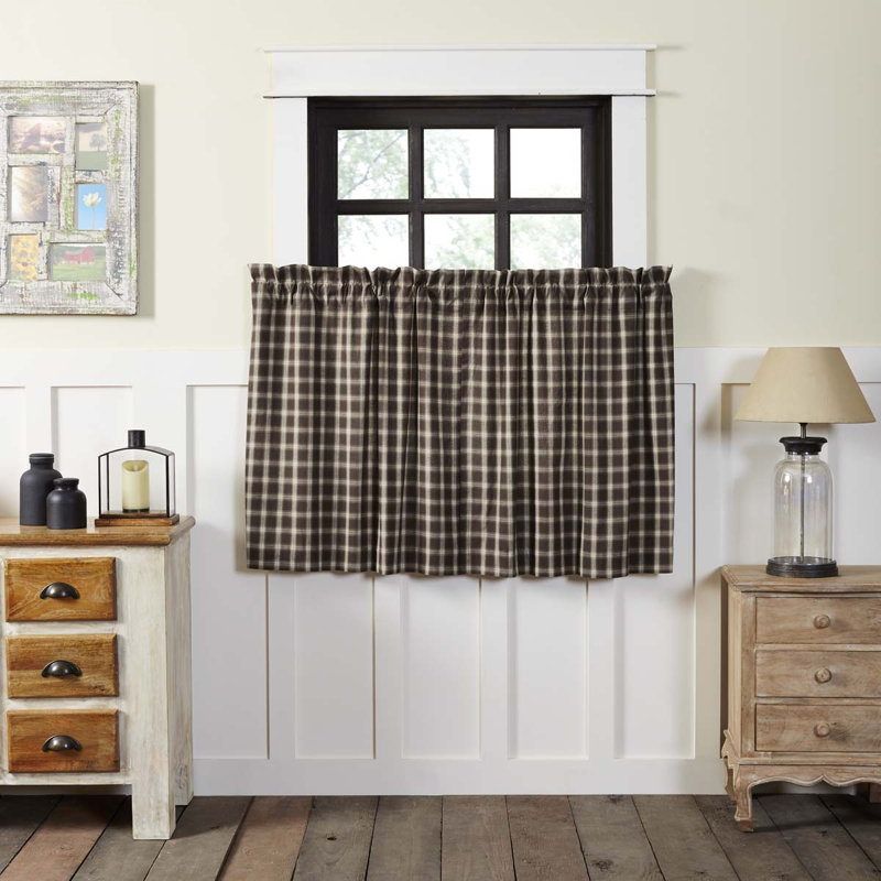 Dissay Cotton Plaid Tailored Cafe Curtain, 36" H x 36" W x 2" D