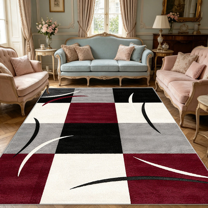 Burgundy Abstract Geometric carpet-easy to clean, machine-washable, soft and comfortable; suitable for door mats, kitchens, living rooms, bedrooms, corridors, and laundry areas. Easy to clean, durable carpet for home decoration.