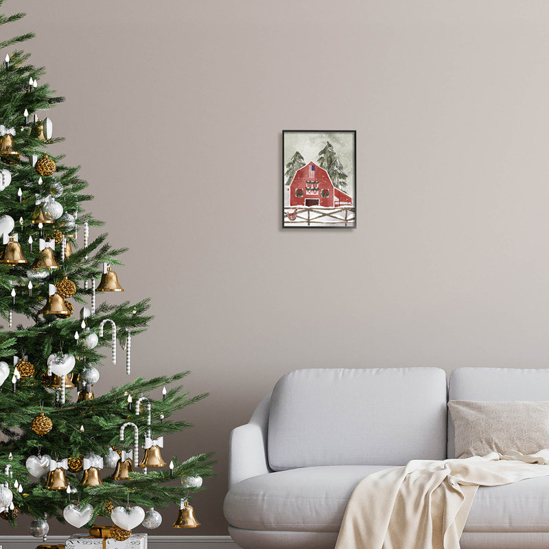 Snowy Country Barn American at-222, Giclée encadrée noir minuit, H 14 po x l 11 po x P 1,5 po