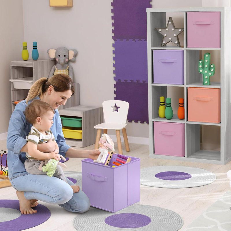  Sorbus 6 Pack 13 Inch Foldable Storage Cubes with Handle- for Organizing Home, Shelves, Nursery, Playroom, Closet and More, Pastel Orange, Pink, Purple
