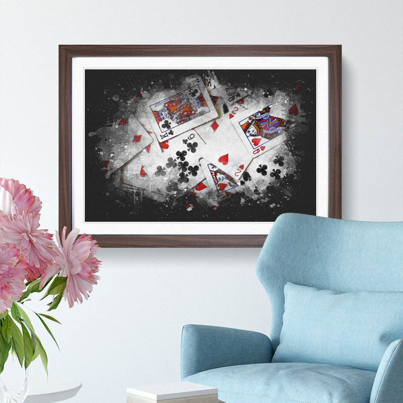 Deck Of Cards Paint Splash - Framed Print, Walnut Framed, 33cm H x 45cm W x 2cm D