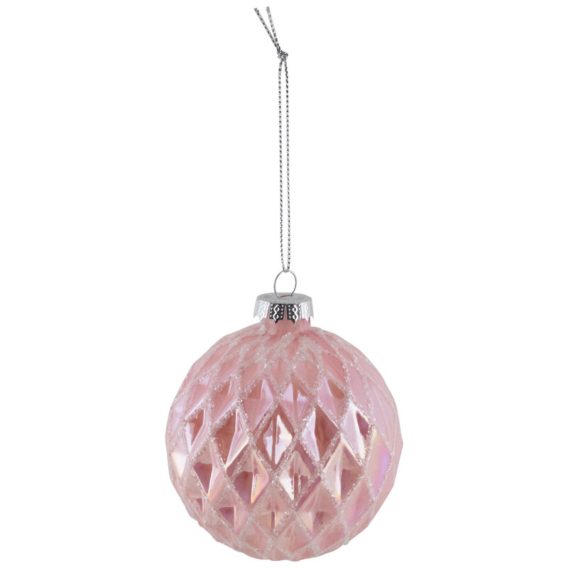 Glittered Geometric Iridescent Glass Ball Christmas Ornaments - 3" (80Mm) - Pink - 4Ct