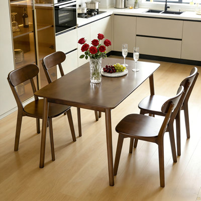 Solid Wood Dining Table, 47'' Rectangular Dining Table, Mid Century Modern Kitchen Table with Rounded Corners, Easy to Assemble, Small Dining Table fo