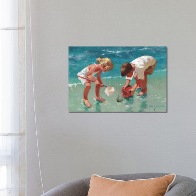 Kids And Crab by John Haskins - Wrapped Canvas Gallery-Wrapped Canvas Giclée